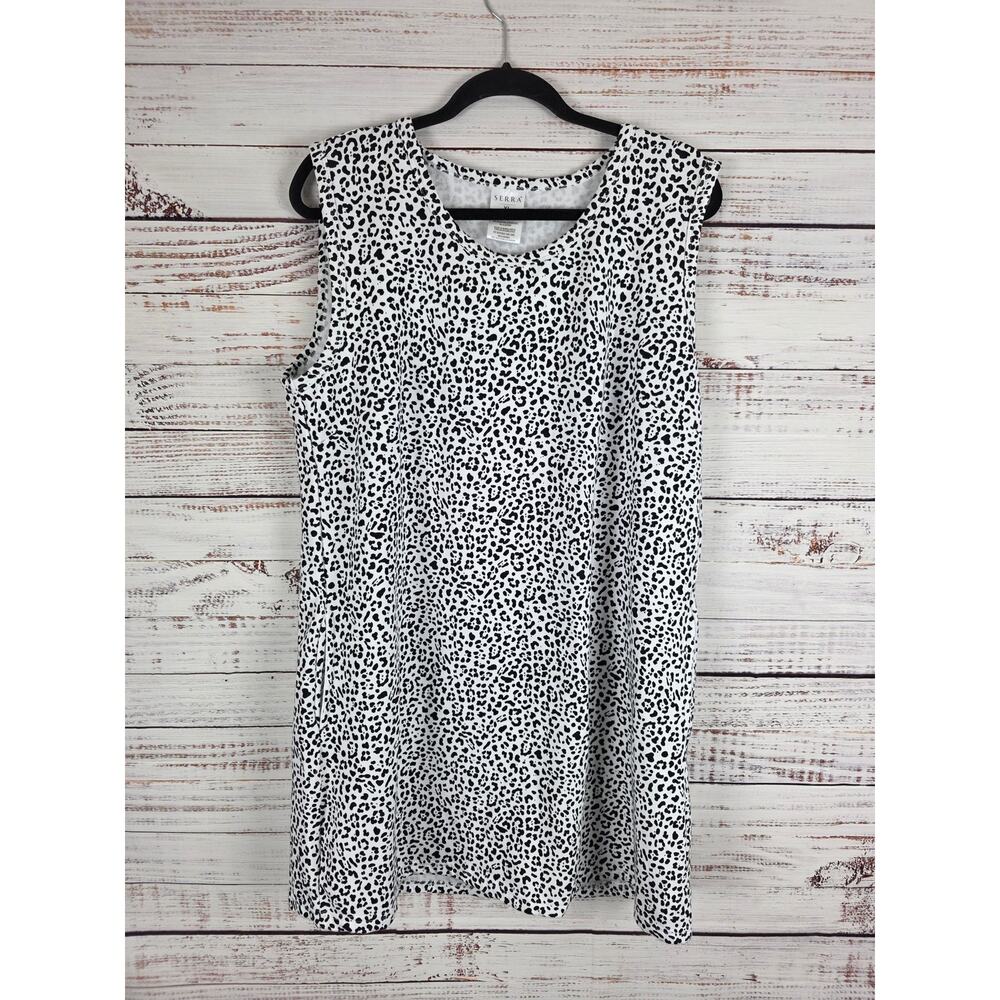 Serra Mini Dress XL Womens Sleeveless Black White Crew Neck Pockets